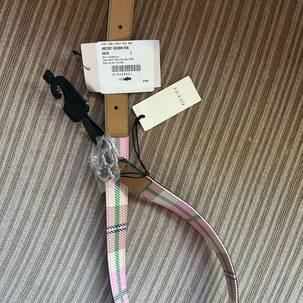 Gucci Pink and Green Plaid Dog Leash